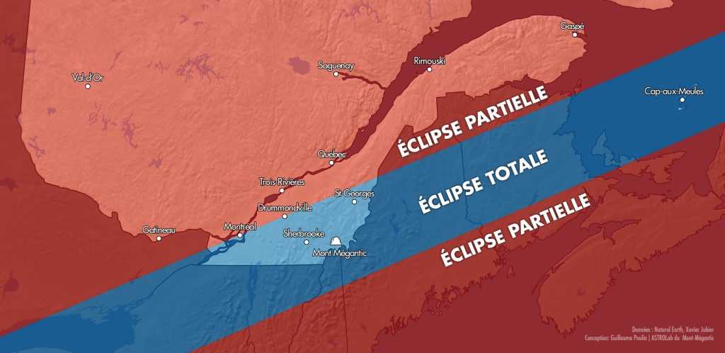 Carte Eclipse 2024 04 08 Quebec Montage Couleur ©ASTROLab